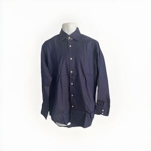 T. M. Lewin Regular Fit Spread Collar Dress Shirt 15.5 33 Navy Blue Business